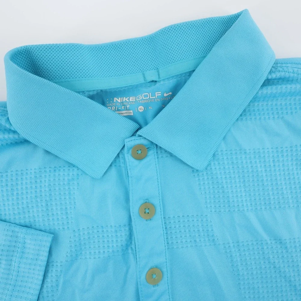 Nike Golf Dri-FIT Textured Performance Polo Shirt Aqua Blue Short Sleeve Mens XL