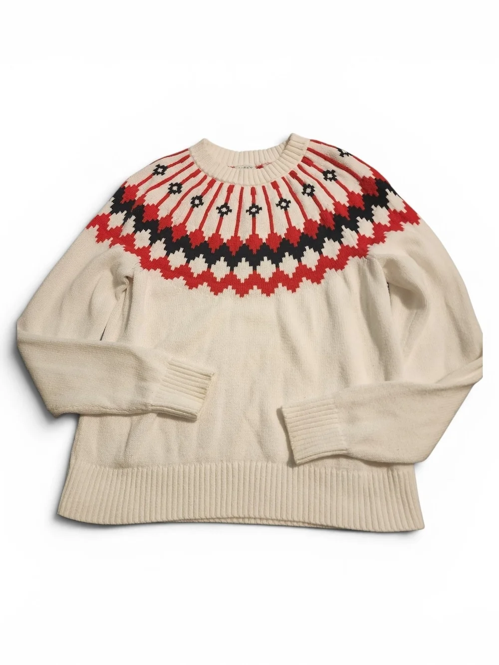 J. Crew Nordic Yoke Sweater with Red Accents