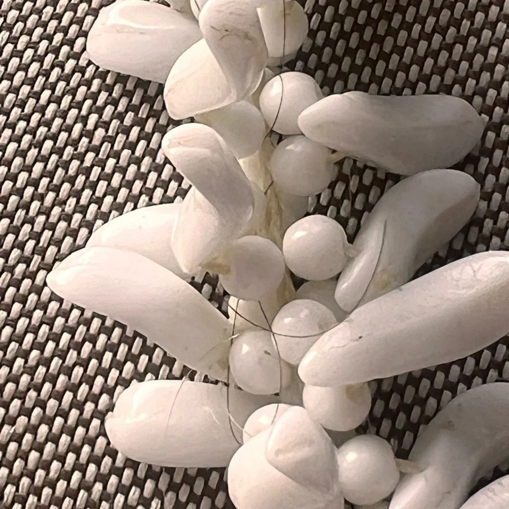 Vintage White Milk Glass Beaded Fringe Choker Necklace Marked Germany