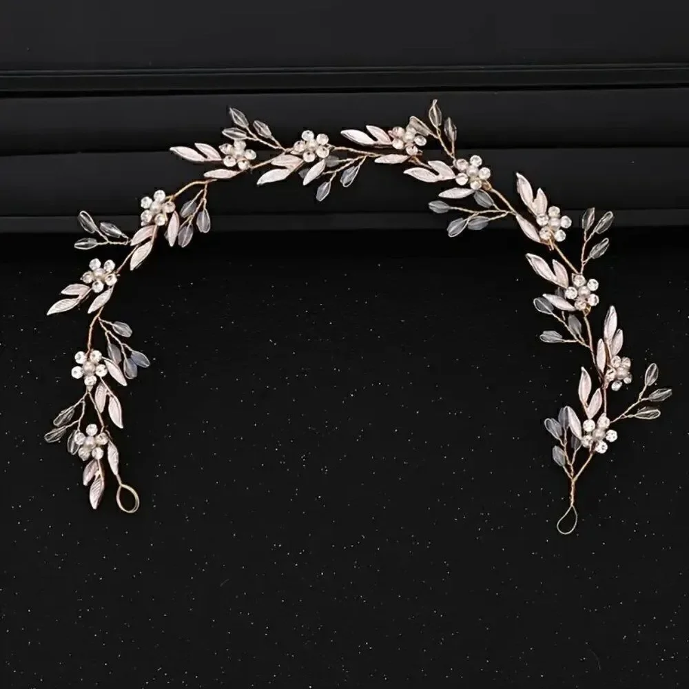 Bridal Floral Pearl and Crystal Hair Vine Wreath Silver or Rose Gold