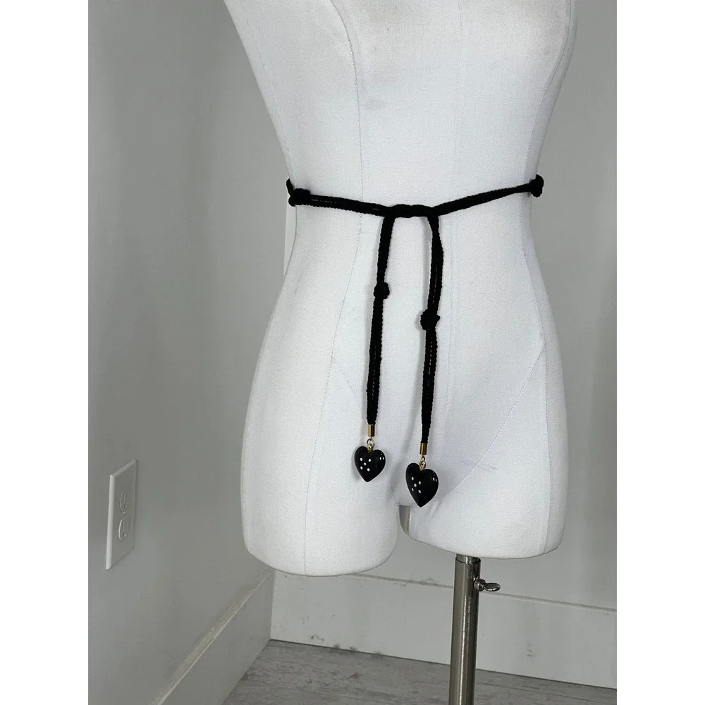 Unique Rope Knotted Belt With Plastic Heart Detail Gold Hardware One Size‎