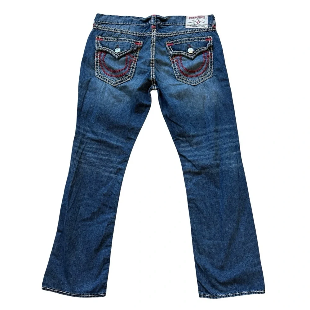 RARE VTG Y2K True Religion Mens Dark Desire Red Tan Rope Stitch Jeans 40x32