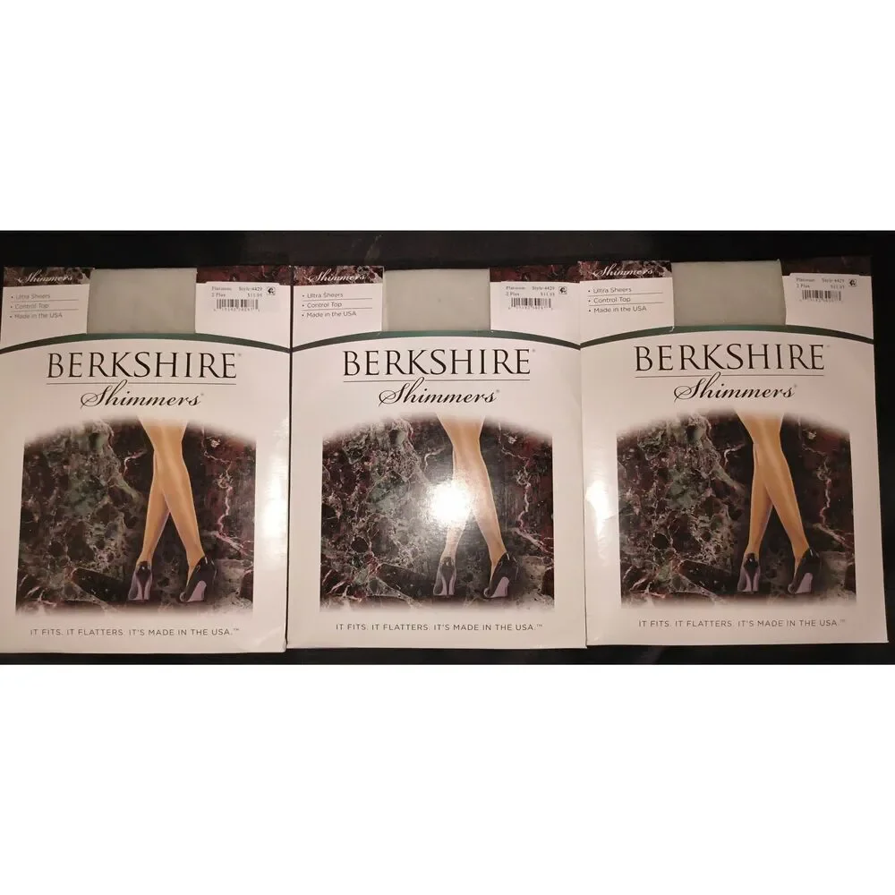 Lot of 3 Berkshire Shimmers Ultra Sheer Control Top Pantyhose with Sandalfoot To