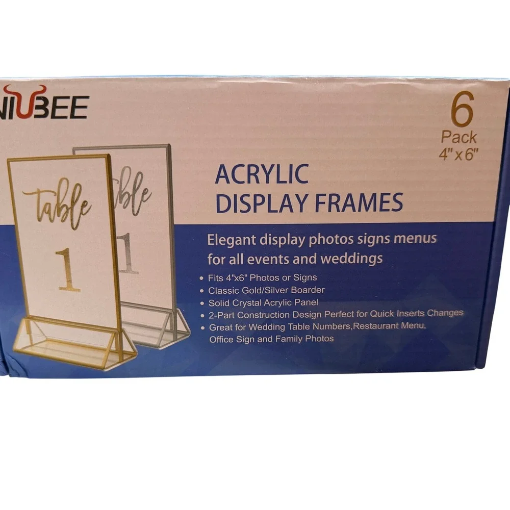 Table Number Stand Frame Acrylic Sign Holder 4x6 Gold 6 Pack Party Wedding Photo