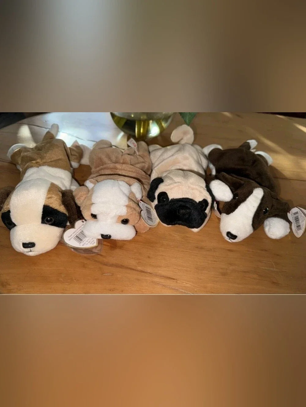 Ty Lot Of 4 Plush Puppy's, Bernie, Wrinkles, Pugsly, Bruno Tags Attached