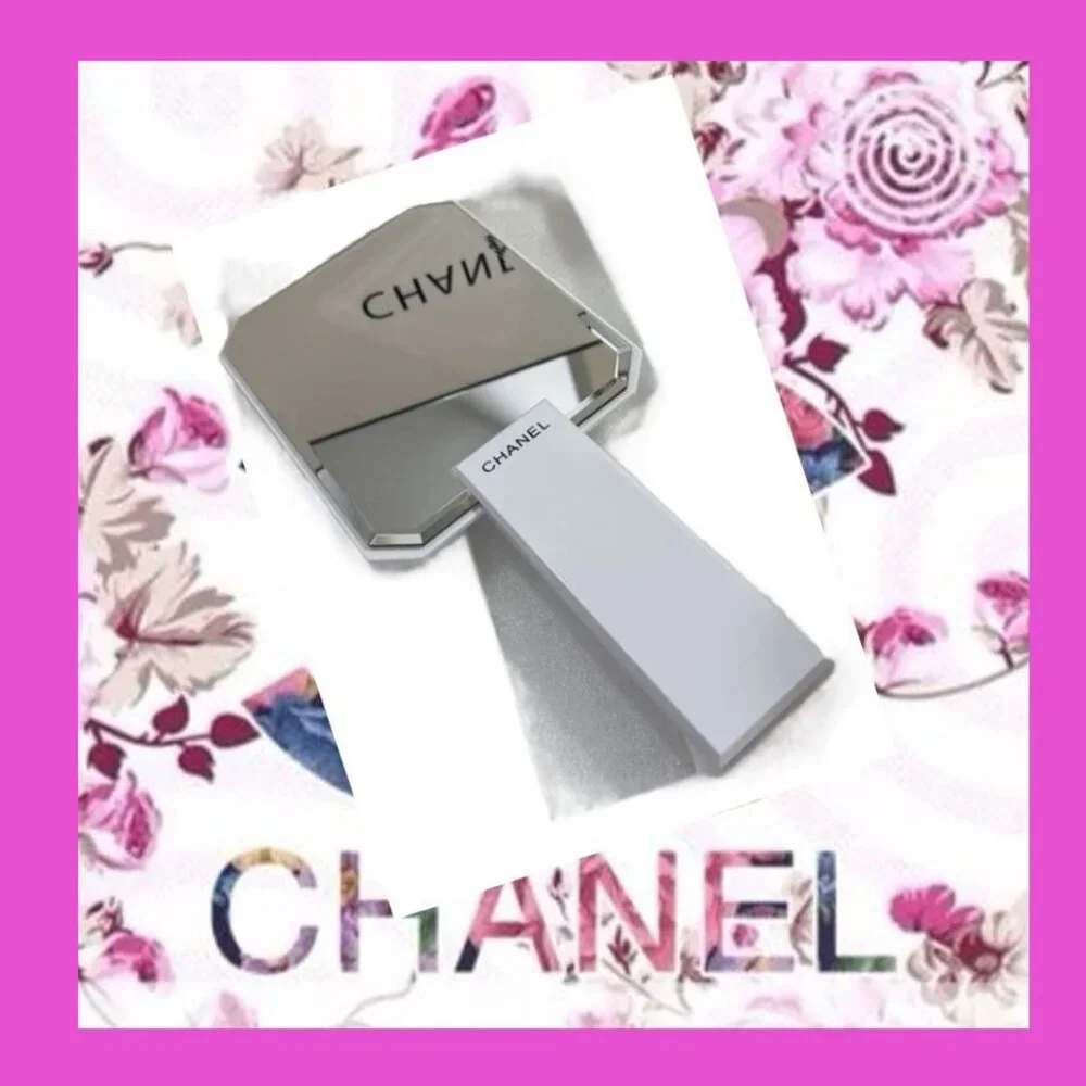 Chanel Hand Held Makeup Mirror Beveled Edge Cut NIB White