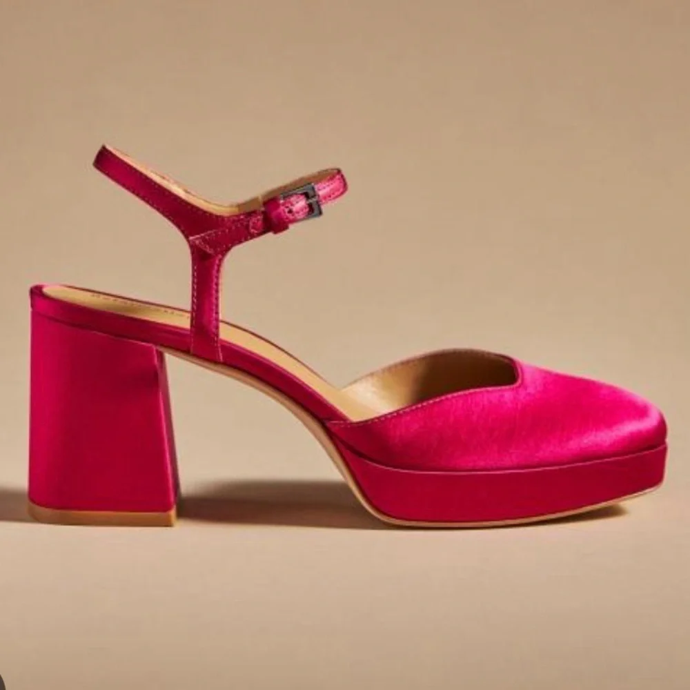 NIB Reformation Marisol Platform Heel 8.5 Rhubarb Magenta Fuschia Satin
