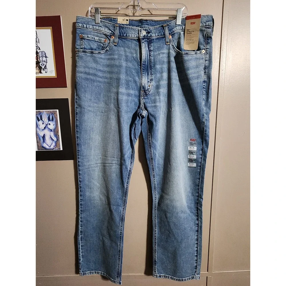 Levi's 541 Athletic Taper Stretch Jeans 38x30 Light Wash Blue