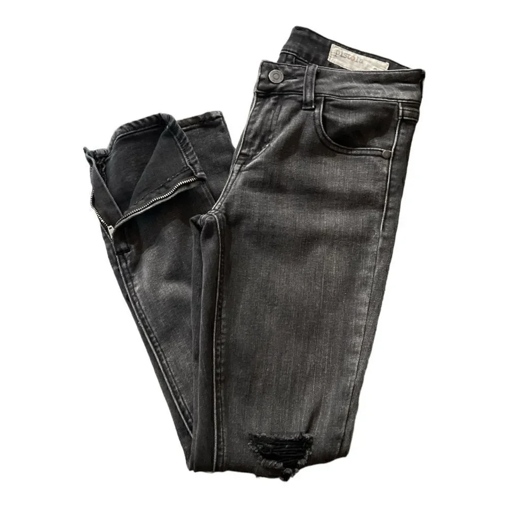 Pistola Distressed Slim Zip Ankle Charcoal Jean