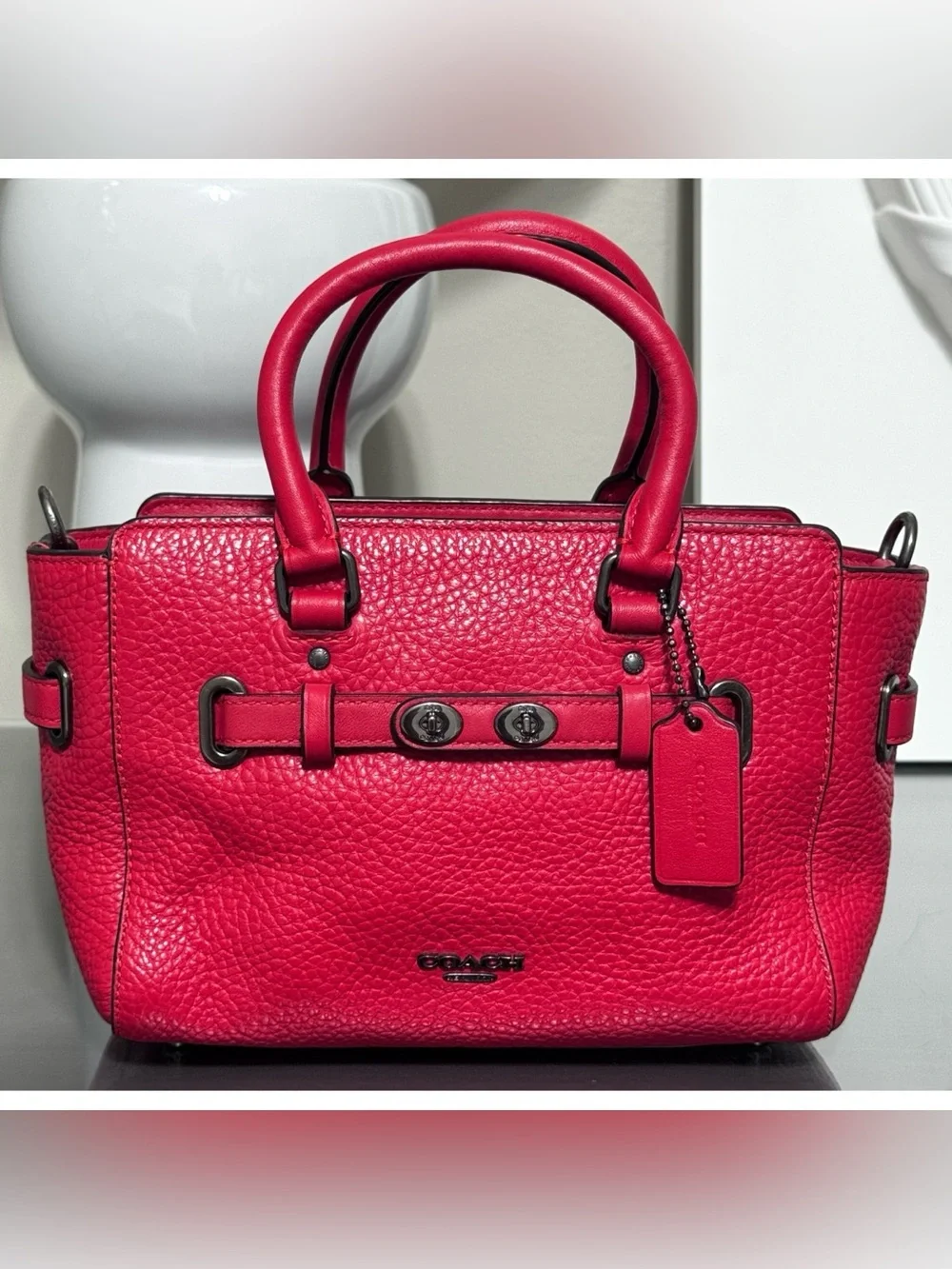 COACH Mini Blake Pebbled Leather Crossbody Carryall, RED