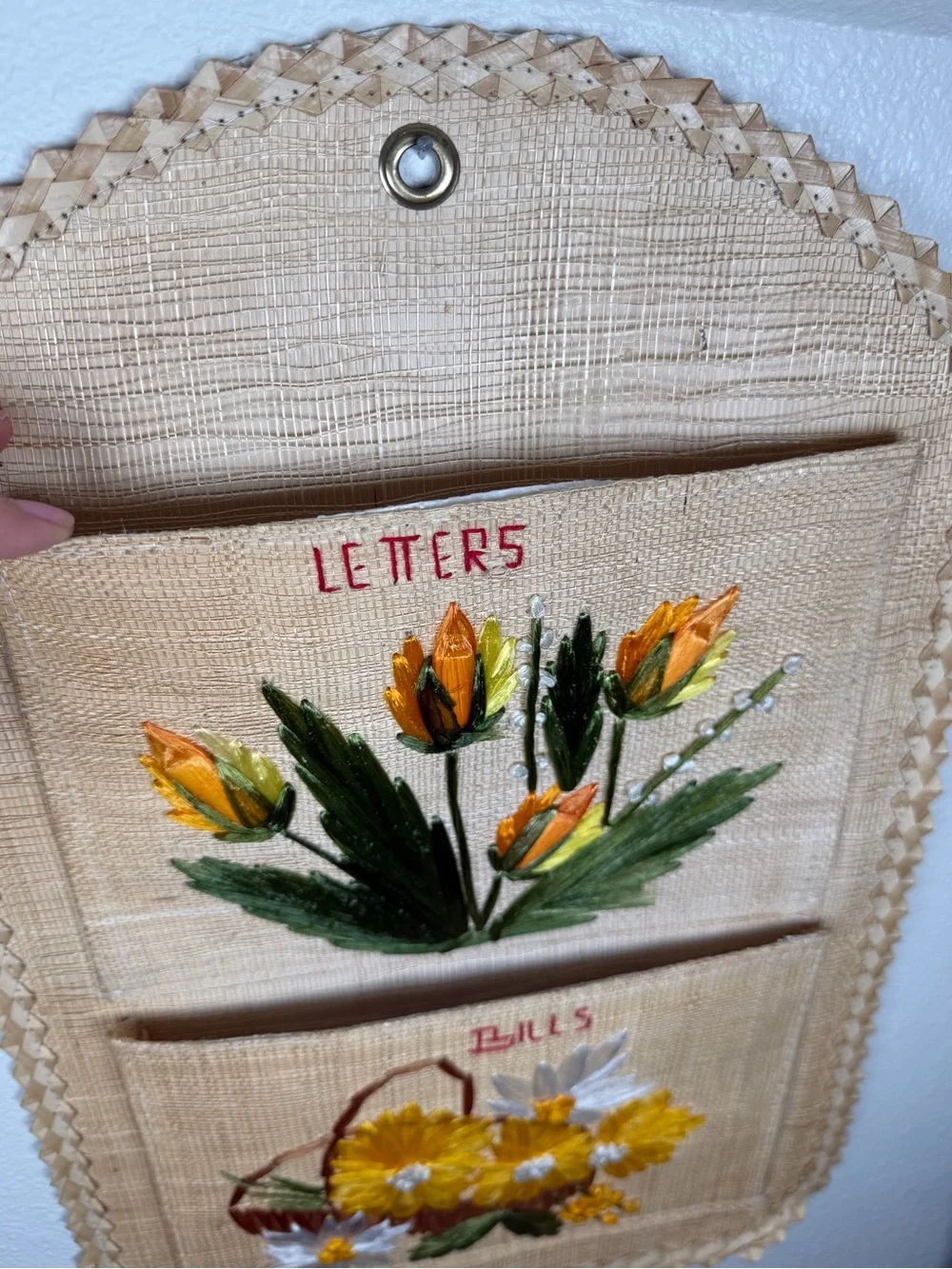 Vintage Florida Rafia Letters & Bills Organizer Wall Hanging Philippine Souvenir