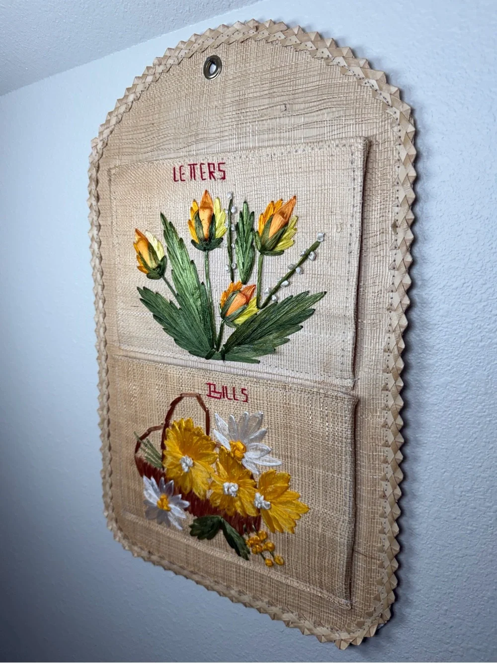 Vintage Florida Rafia Letters & Bills Organizer Wall Hanging Philippine Souvenir