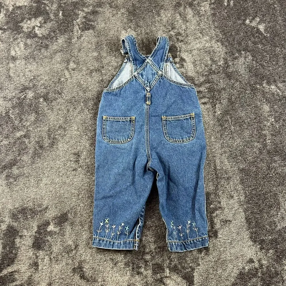 Vtg Gymboree Embroidered Denim Jean Overalls Girl XS 1-2 Years Rainbow Tag