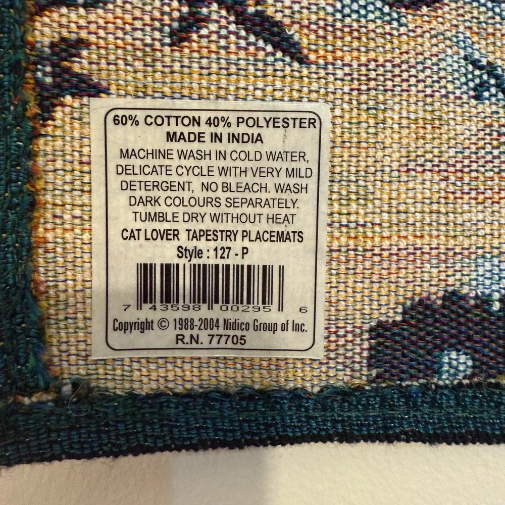 Two Nidico Cat Lover Tapestry Placemat White‎ Kittens Basket NWT NOS