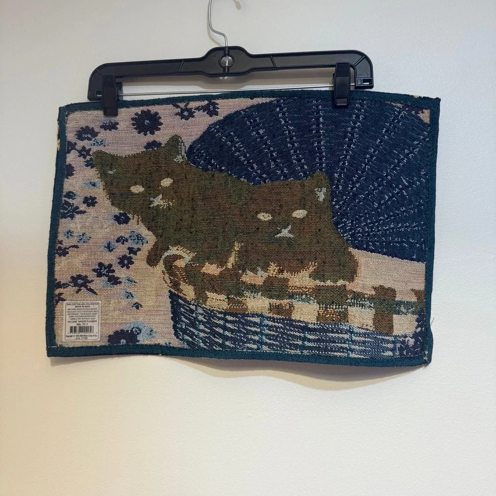 Two Nidico Cat Lover Tapestry Placemat White‎ Kittens Basket NWT NOS