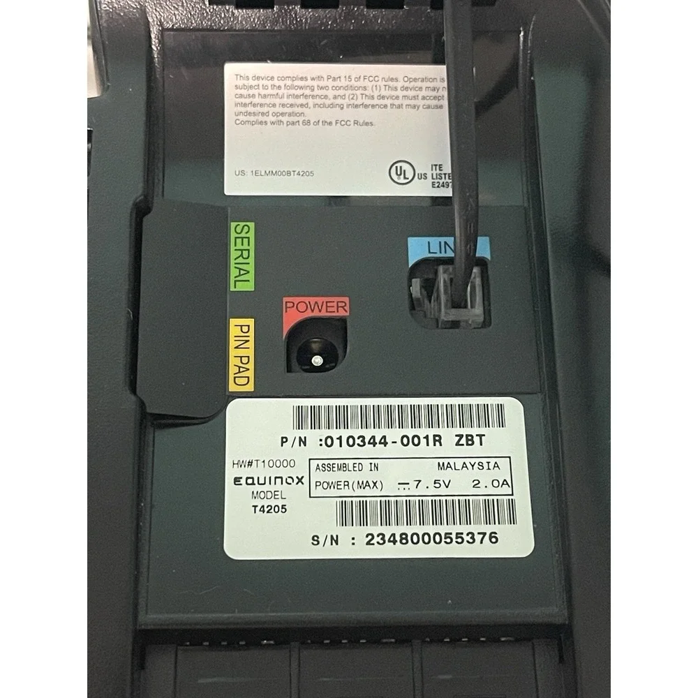 Equinox‎ T4205 Credit Card Terminal w/ Pin Pad & AC Adapter.