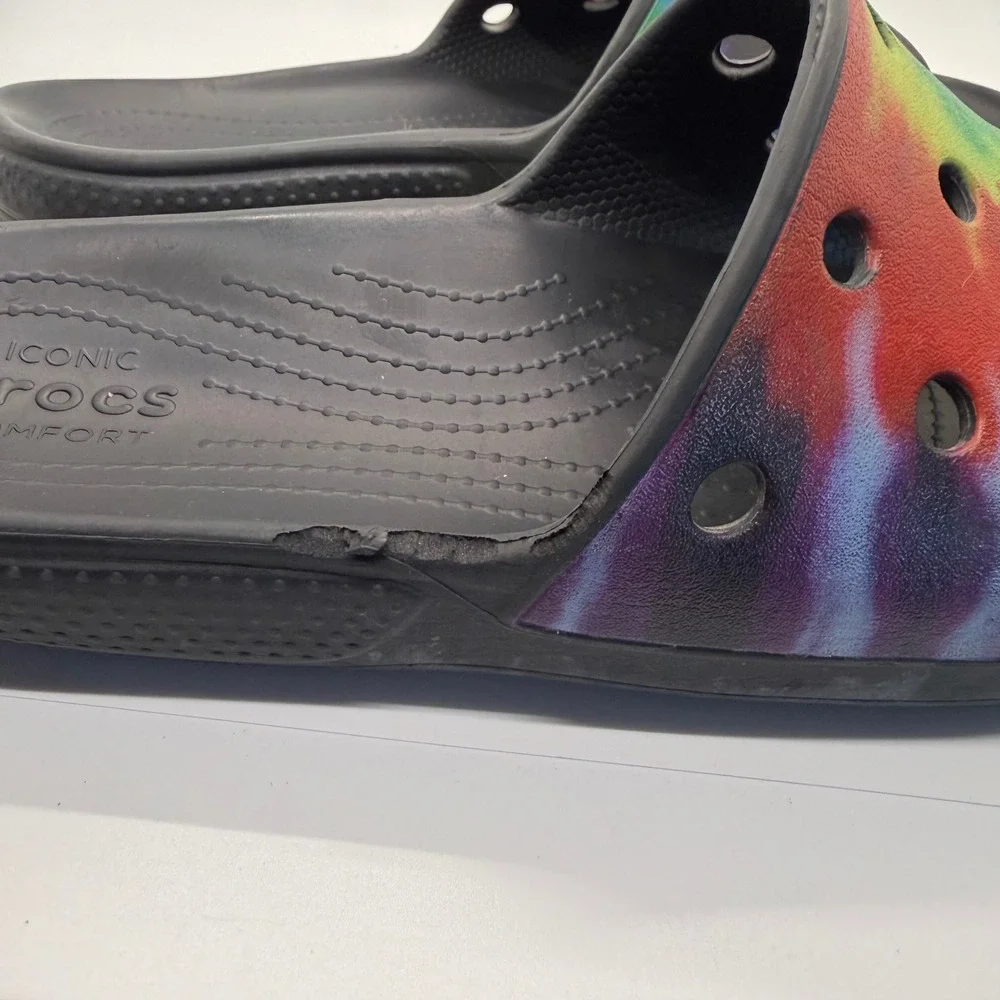 Crocs‎ Classic Slide Tie Dye Black Multi Color Sandals Mens 7 Womens 9 206121
