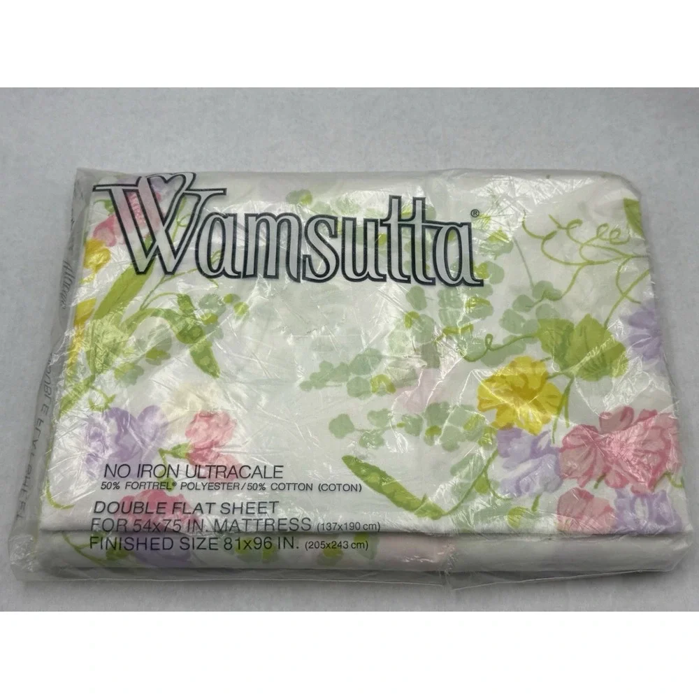 Wamsutta Ultracale VTG Double Flat Sheet NOS Floral 50/50 Cotton poly 81×96 Full