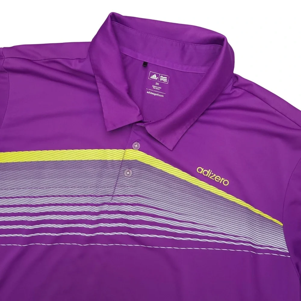 Adidas‎ Adizero Polo Shirt Mens 2XL Purple Stripe Golf Performance Stretch Top
