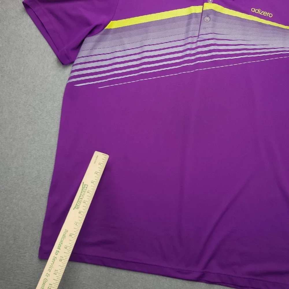 Adidas‎ Adizero Polo Shirt Mens 2XL Purple Stripe Golf Performance Stretch Top