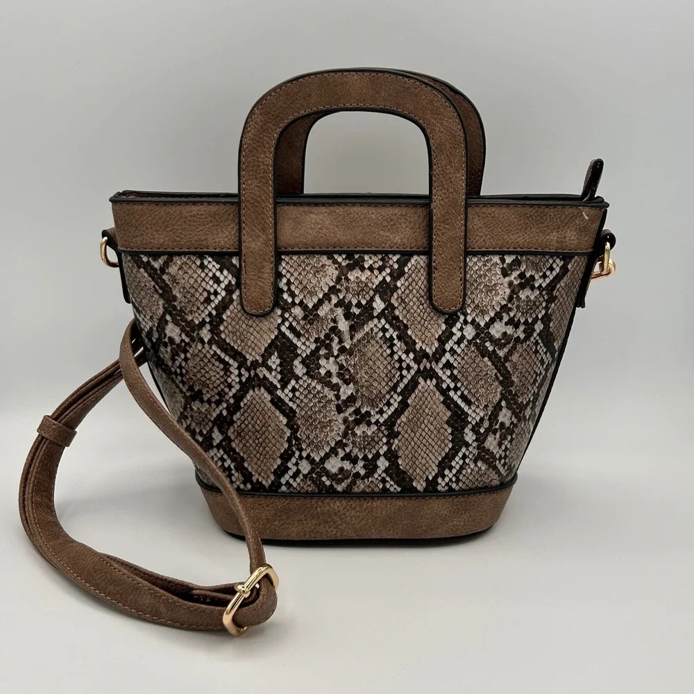 Snakeskin‎ Print Crossbody Bucket Handbag Statement Bag