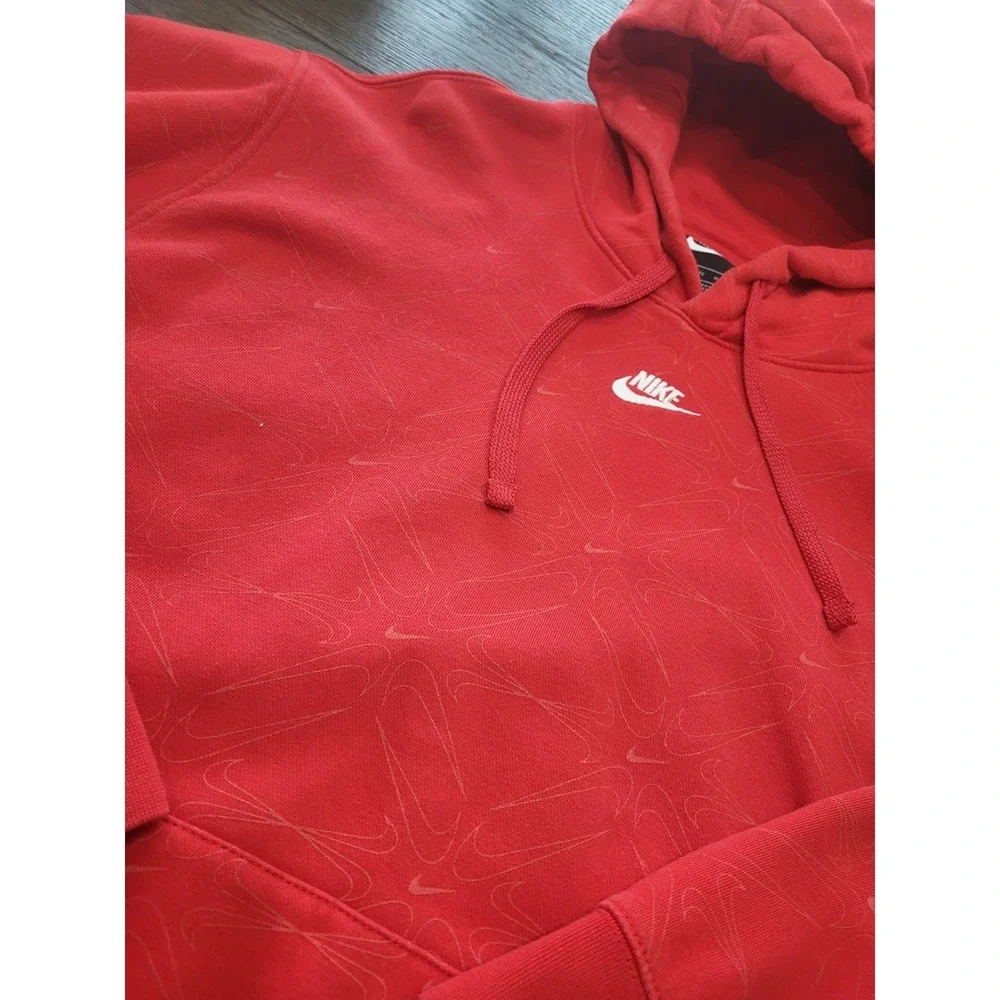 Vintage Nike Center Swoosh Check All Over PRINT Sweatshirt‎ Hoodie Red Size 2XL