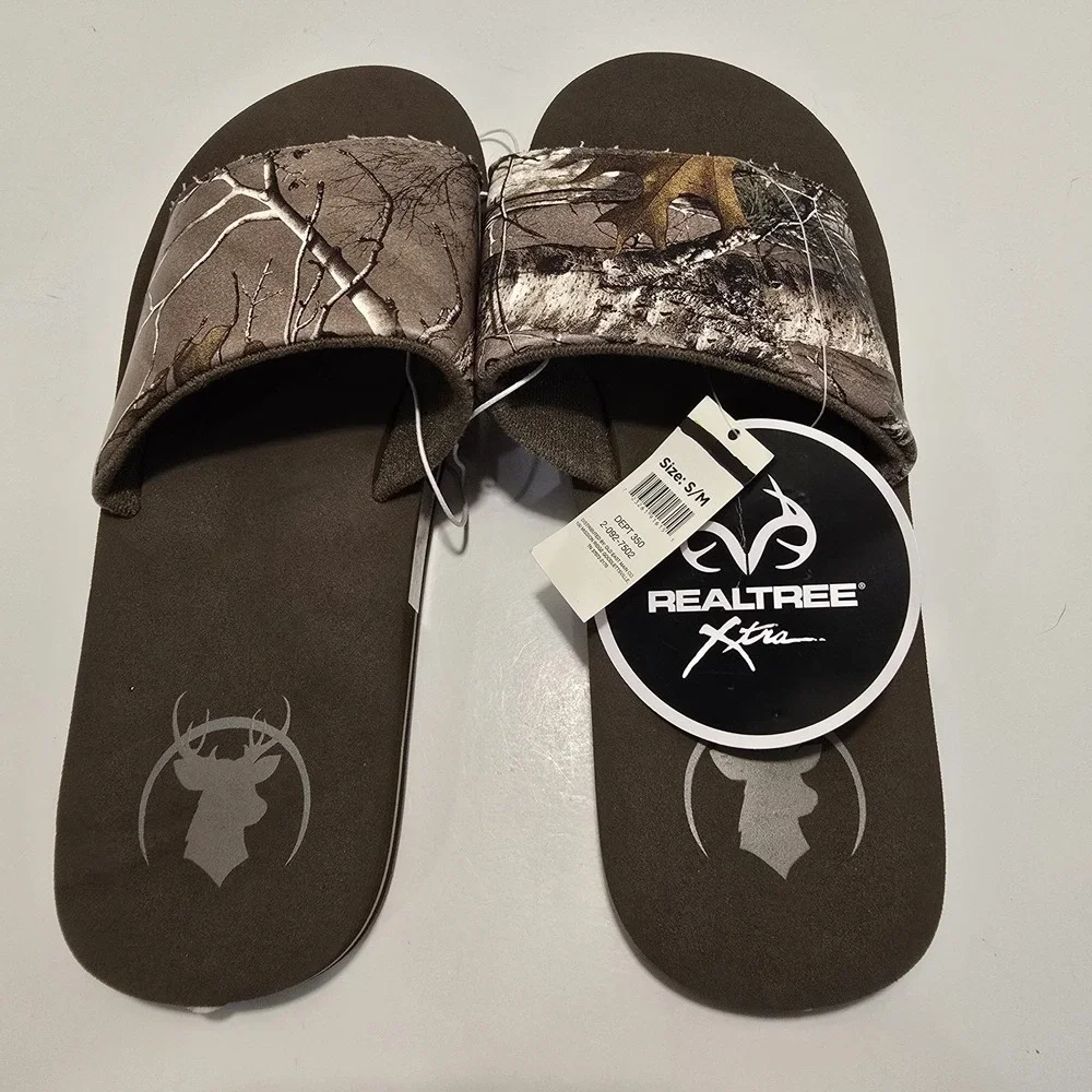 Real Tree Xtra Edge Slide Sandal‎ Slip On S/M 9/10 Natural Camouflage Buck Head