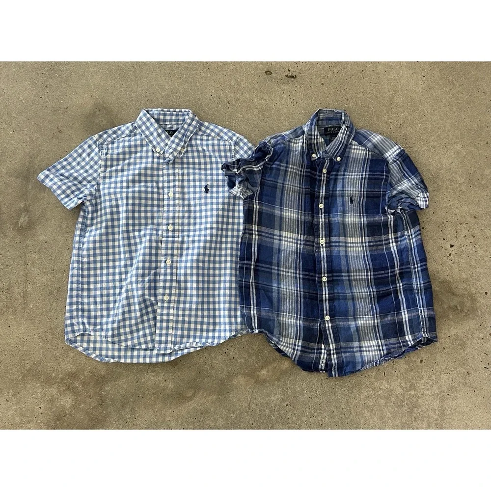 Polo Ralph Lauren Cotton & Linen Shirt Lot Boys Size 6 Short Sleeve Plaid Sz 6-7