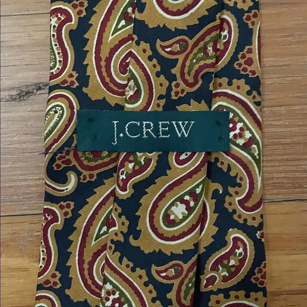 J. Crew Gold Paisley Silk Tie Made by Hand in USA Preppy Career Party