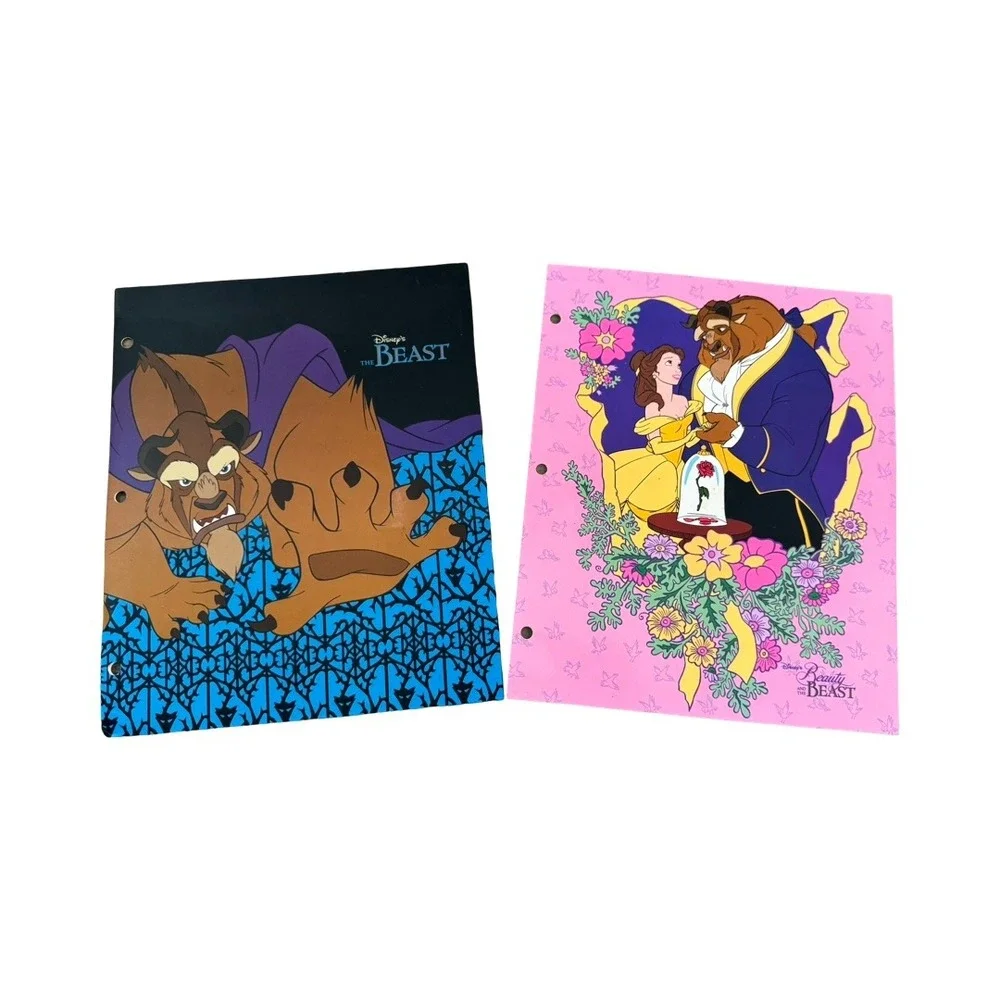Vintage 1991 Disney Beauty and the Beast 2 Pocket‎ Folders Set of 2 Belle Beast