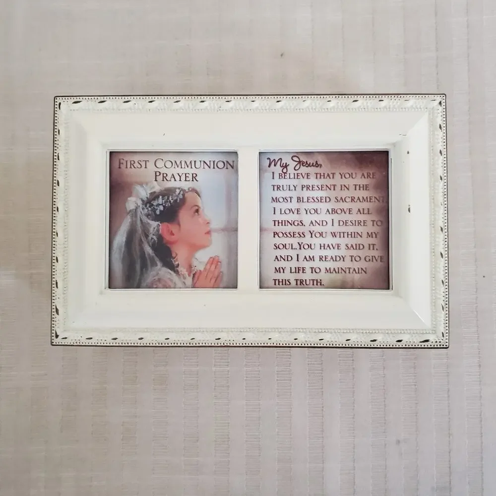 First Communion Jewelry Box Add Your Own Photo Off White