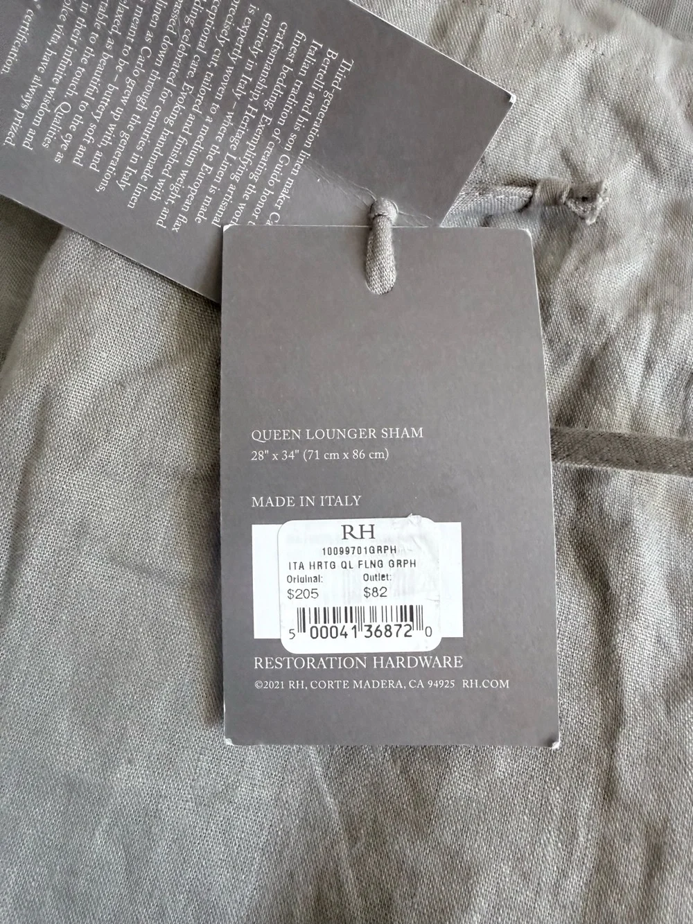 RH Italian Heritage Washed Linen Sham 28x34 Graphite Gray