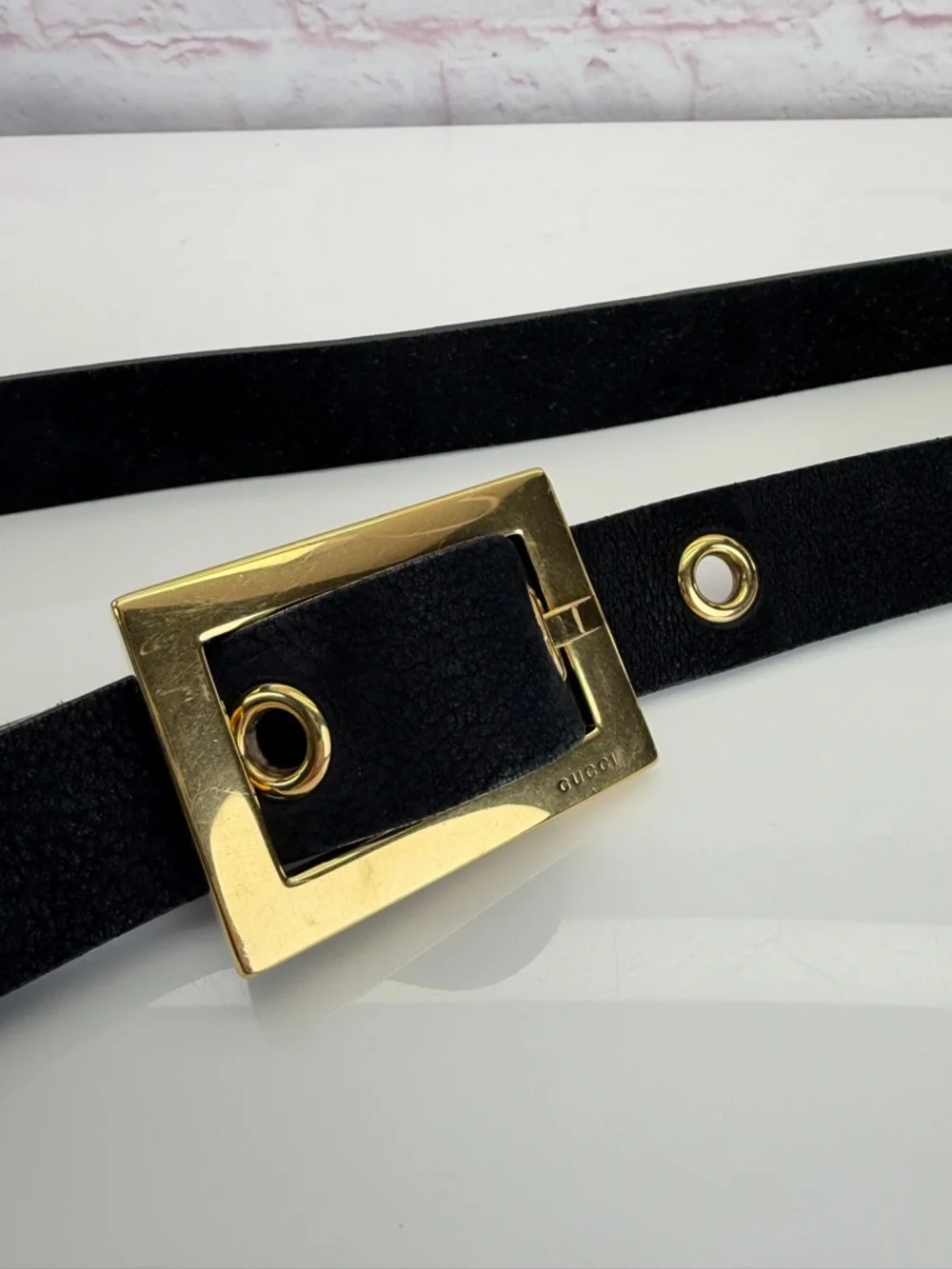 Gucci Black Leather Square Buckle Waist Belt 85/34”