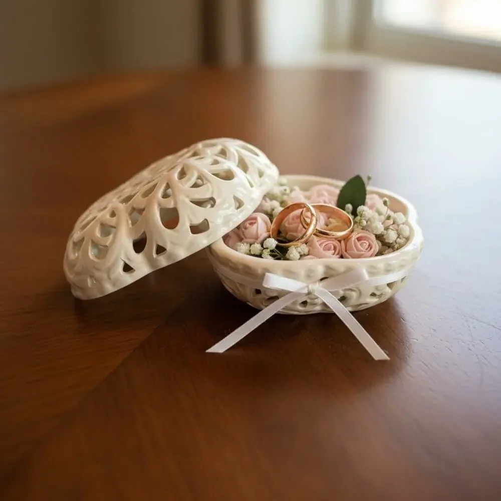 Vintage Oleg Cassini Reticulated Ceramic Trinket Box-Tea Light-Candle Holder-Lid