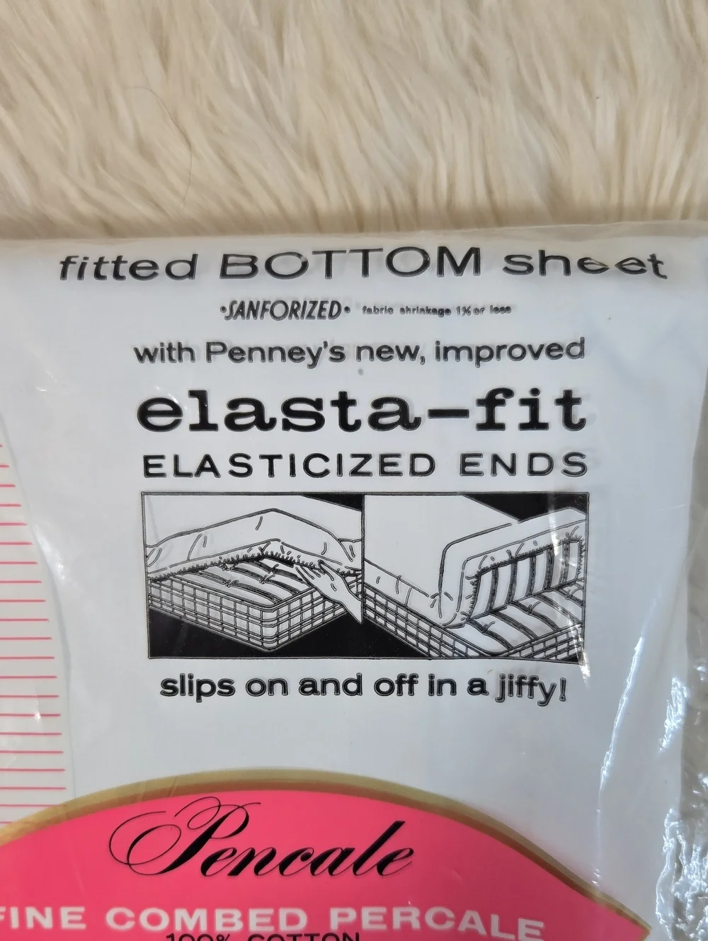 Vintage JCPenney Percale Double Fitted Sheet White 100% Cotton NOS ElastaFit USA