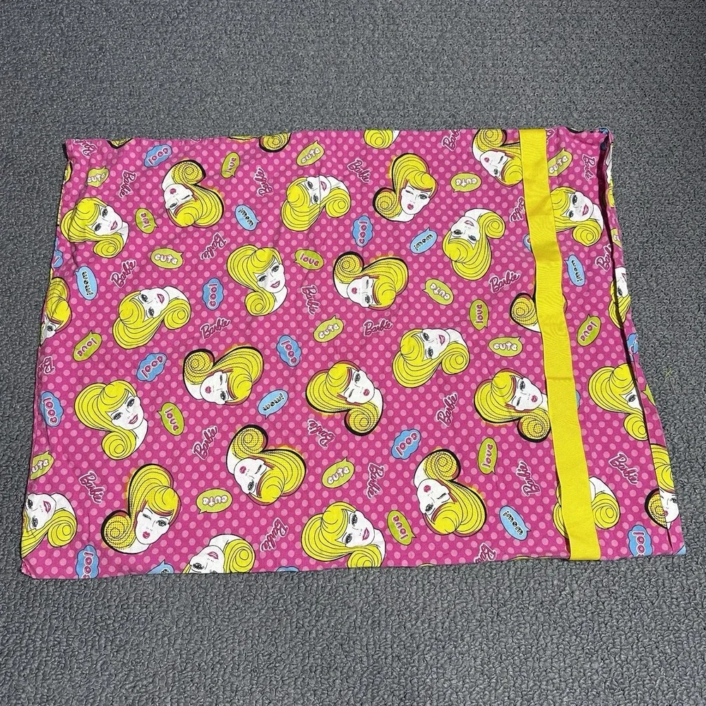 Barbie Pink Polka Dot Cartoon Princess Pillowcase 20x26 in Yellow Trim