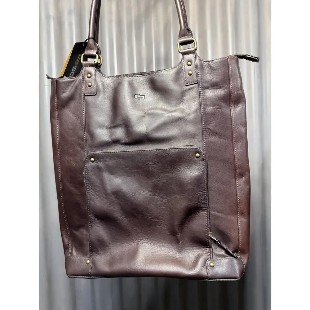 NWT Solo New York Executive Bucket Tote Brown Full Grain Leather Laptop Bag