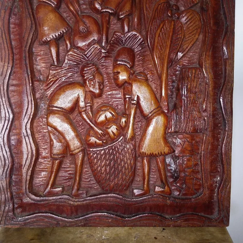 Vintage Wood Folk Art Carved Wall Hanging Rustic Country Farmhouse decor