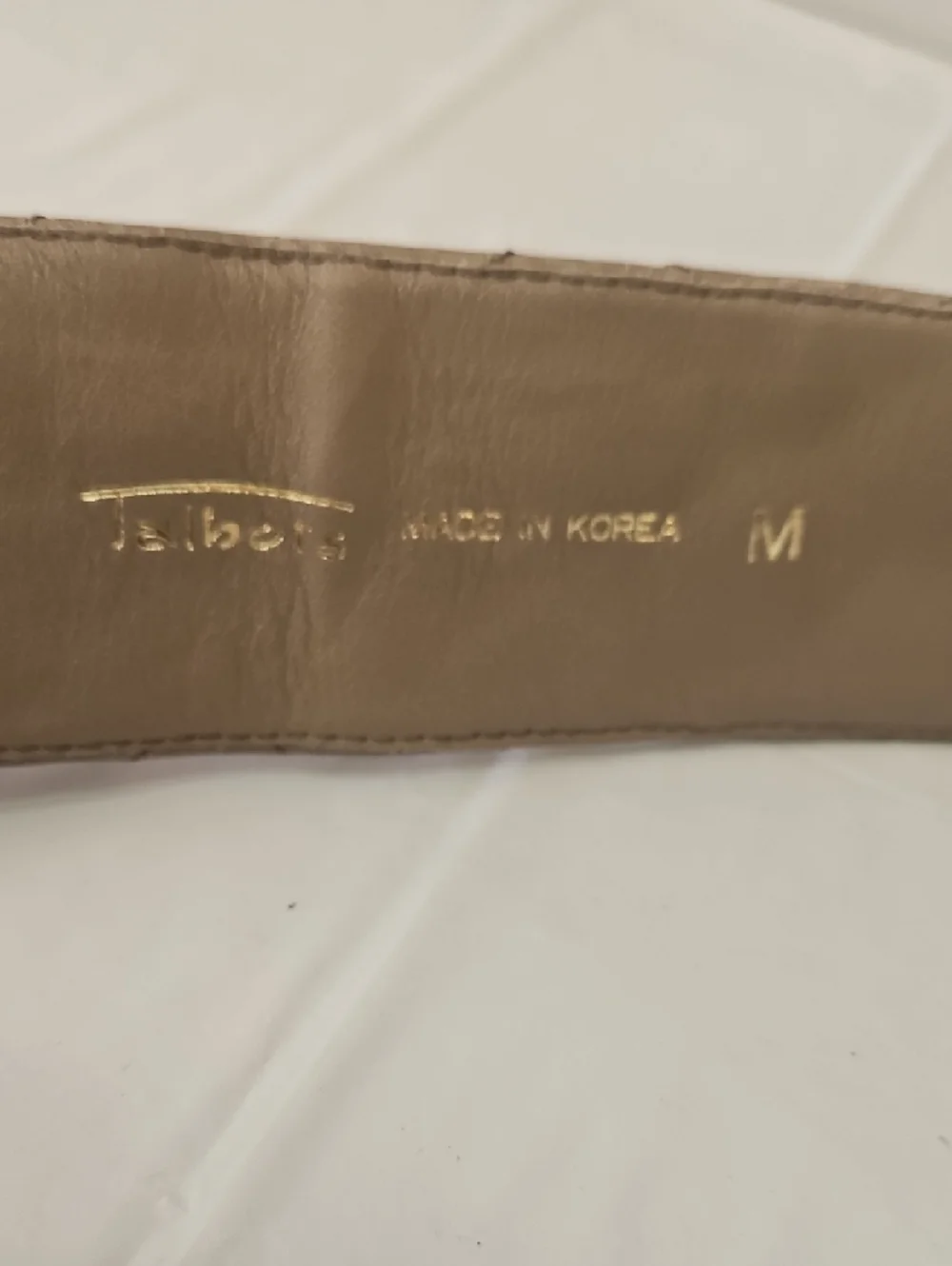 Talbots Quilted Taupe Wide Belt with Square Buckle