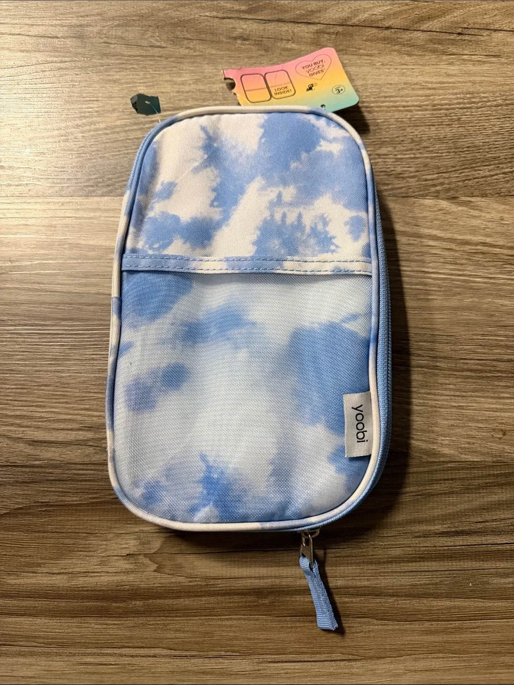 Yoobi Blue and White Tie-Dye Zip Pouch