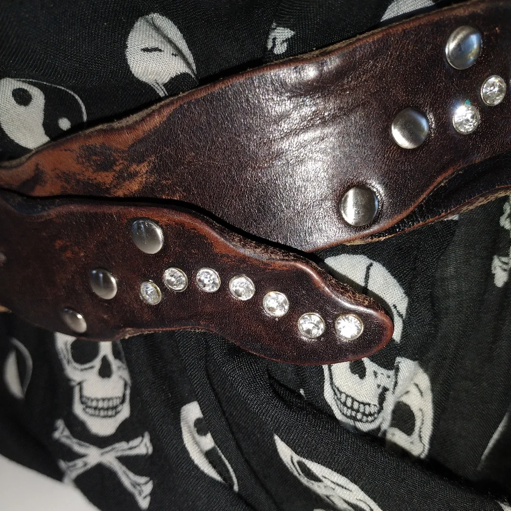 Rocker Crystal Studded Leather Belt M