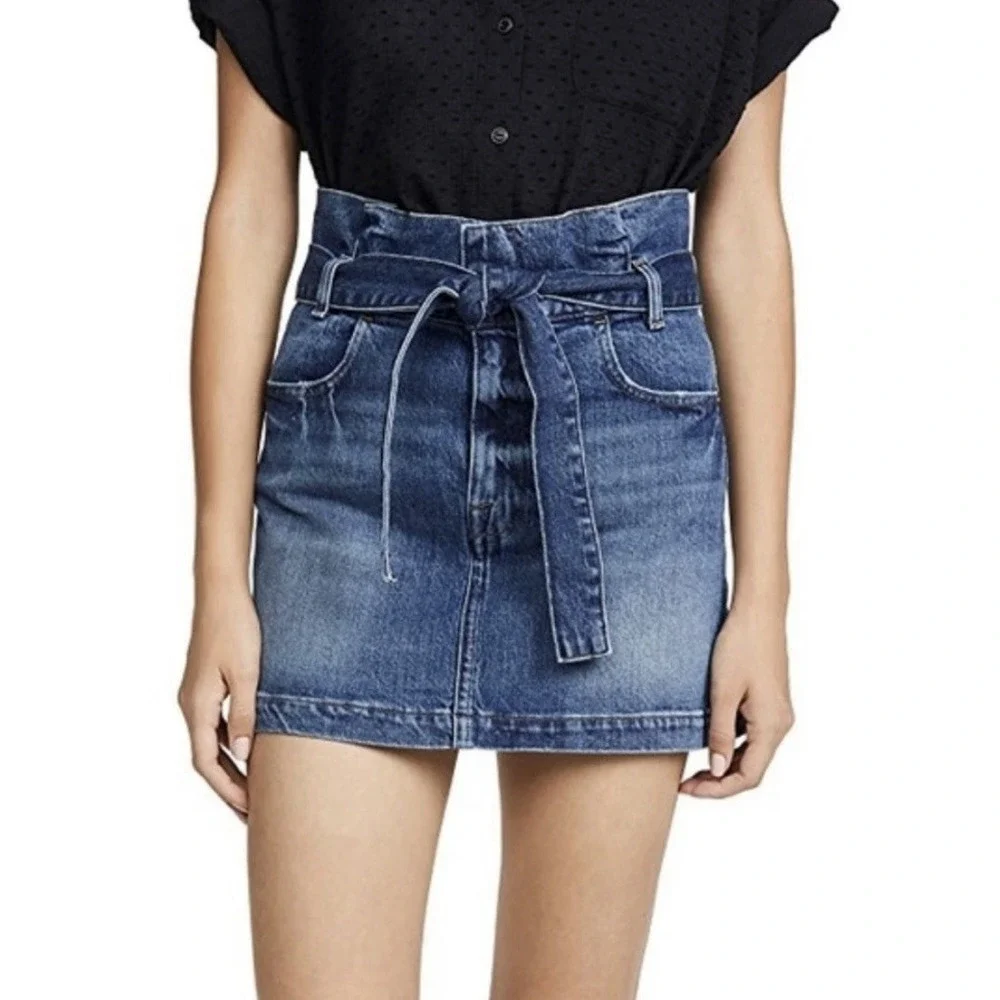 Frame Women's 26 Denim‎ Belted Mini Skirt Pleated Myrtle Paperbag Waist Y2K Chic