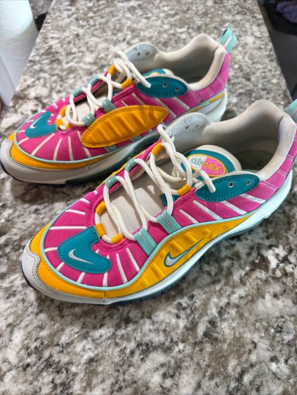 Nike‎ womens Size 8.5 Pink, Yellow & Teal Athletic Sneakers