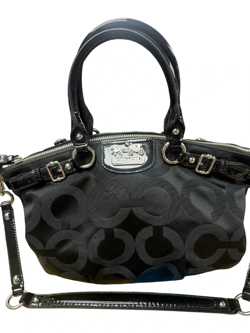 Coach Y2K Black Signature 'C' Satchel with Patent Trim