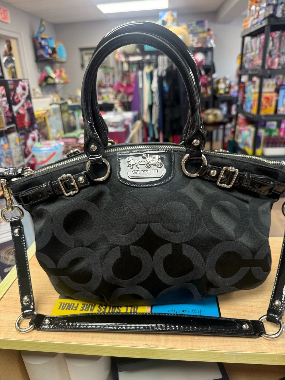 Coach Y2K Black Signature 'C' Satchel with Patent Trim
