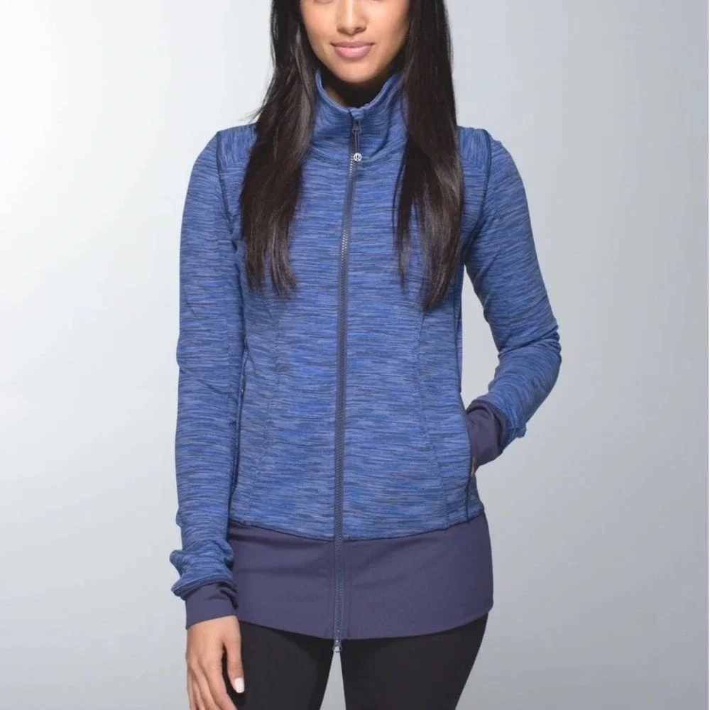 Lululemon Women's Blue Asana Logo Full Zip Jacket Size 6‎ Yoga Gym Activewear