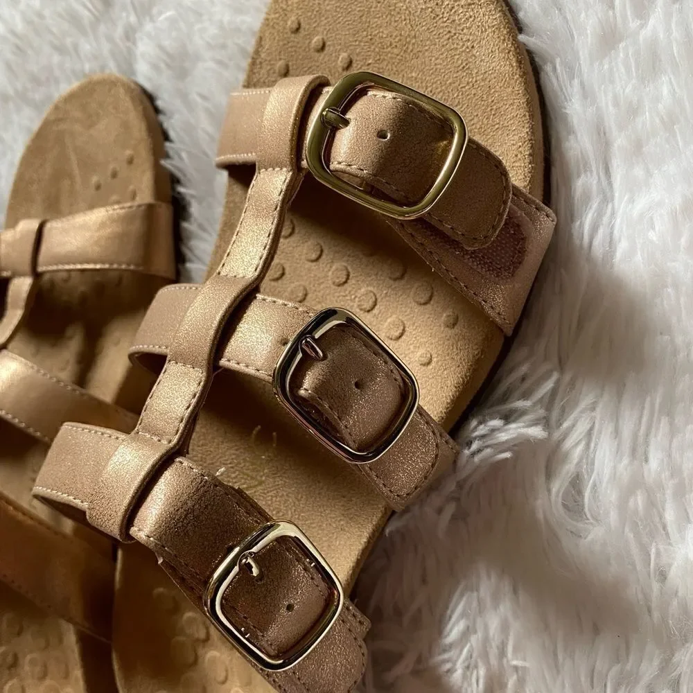 Vionic Misa Rose‎ Gold Strappy Slip on Sandals Womens Size 9 Wide