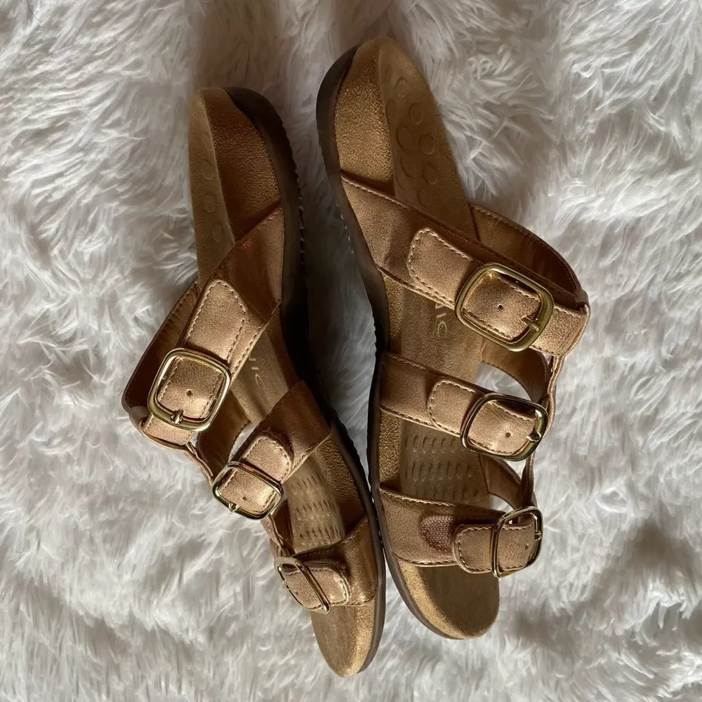 Vionic Misa Rose‎ Gold Strappy Slip on Sandals Womens Size 9 Wide