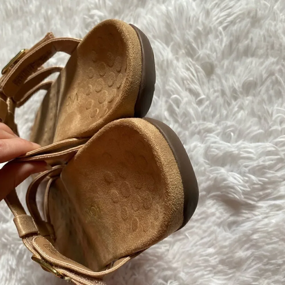 Vionic Misa Rose‎ Gold Strappy Slip on Sandals Womens Size 9 Wide