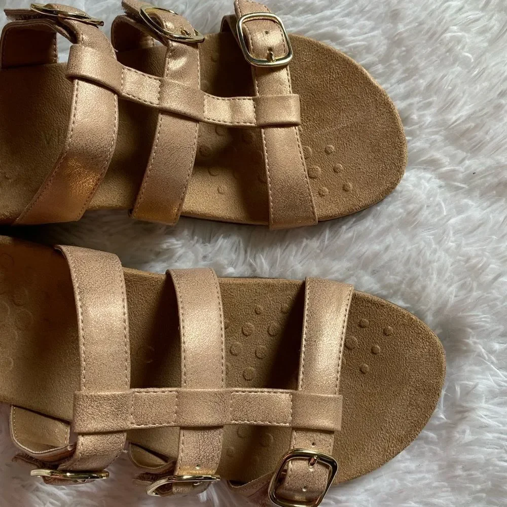 Vionic Misa Rose‎ Gold Strappy Slip on Sandals Womens Size 9 Wide